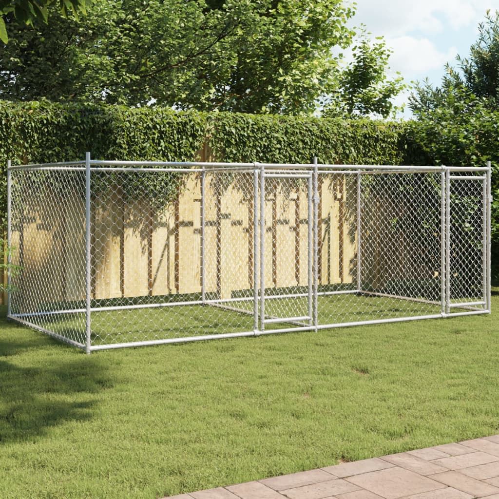 Vidaxl loft para perros con puertas 4x2x1.5 M M G Galvanized Steel Grey