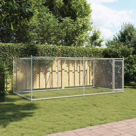 Vidaxl hondenhok met deur 4x2x1,5 m gegalvaniseerd staal grijs