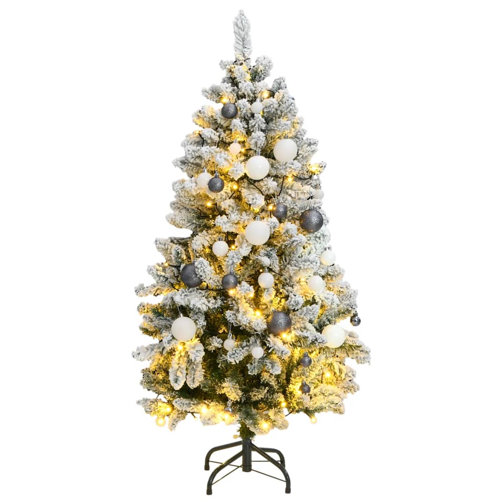 Vidaxl Kunstkerstboom med hengsler 150 lysdioder og julekuler 150 cm