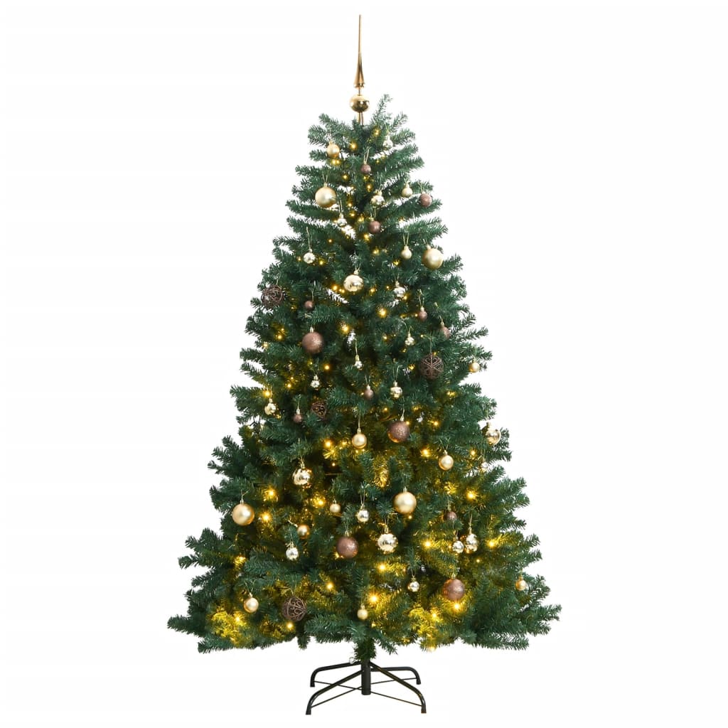 Vidaxl Kunstkerstboom mit Scharnieren 300 LEDs und Weihnachtsbällchen 210 cm