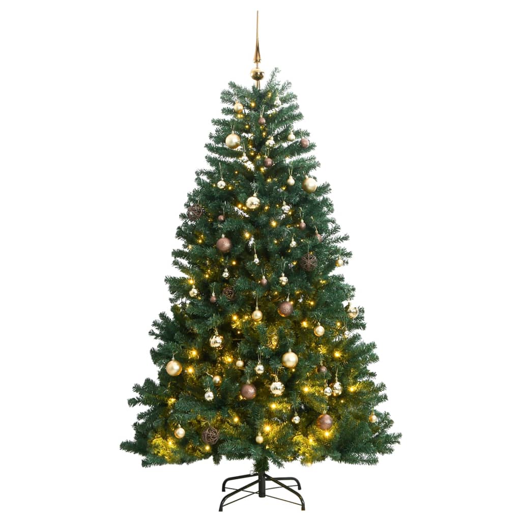 VidaXL Kunstkerstboom met scharnieren 300 LED's en kerstballen 240 cm