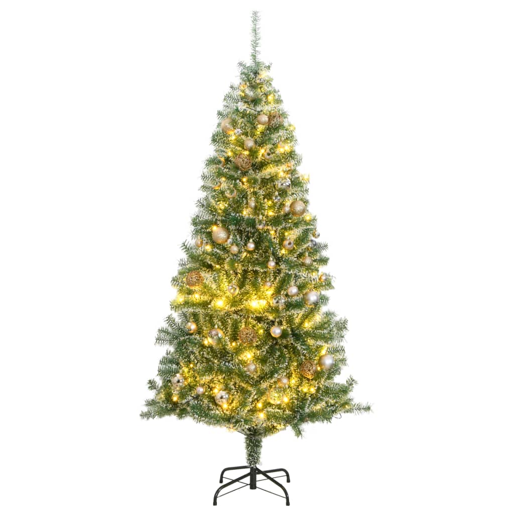 Vidaxl Kunstkerstboom con 300 leds bolas de Navidad y nieve de 180 cm