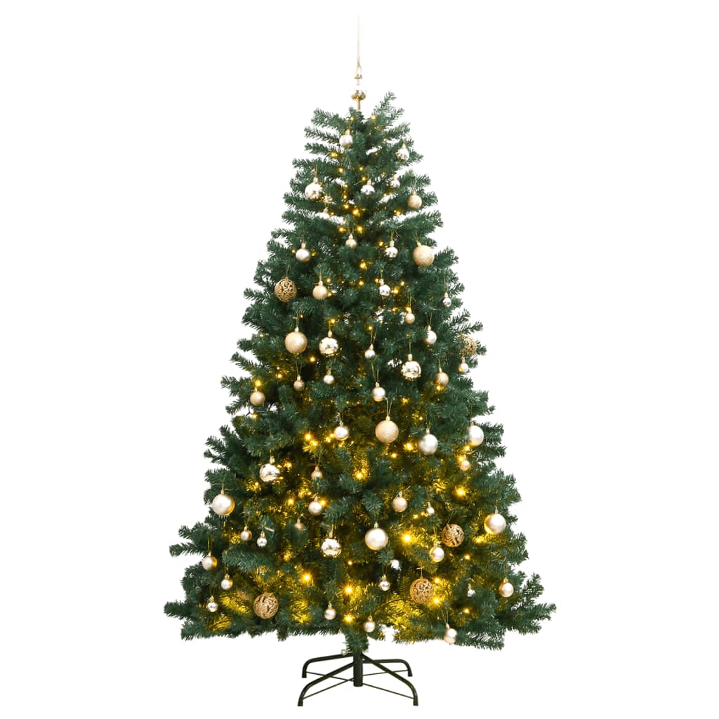 Vidaxl Kunstkerstboom with hinges 300 LEDs and Christmas balls 210 cm