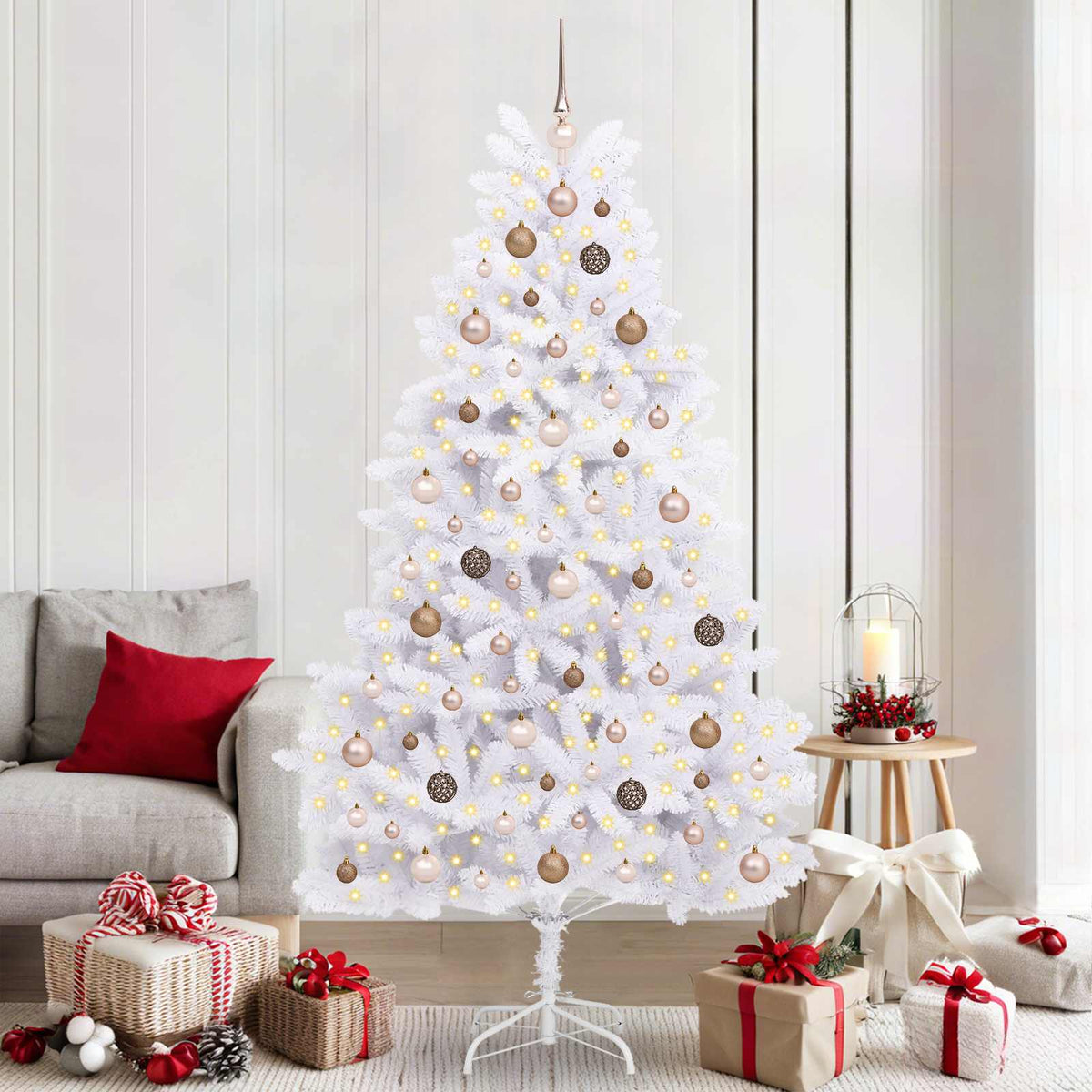 Vidaxl kunstkerstboom 210 cm pvc en staal wit