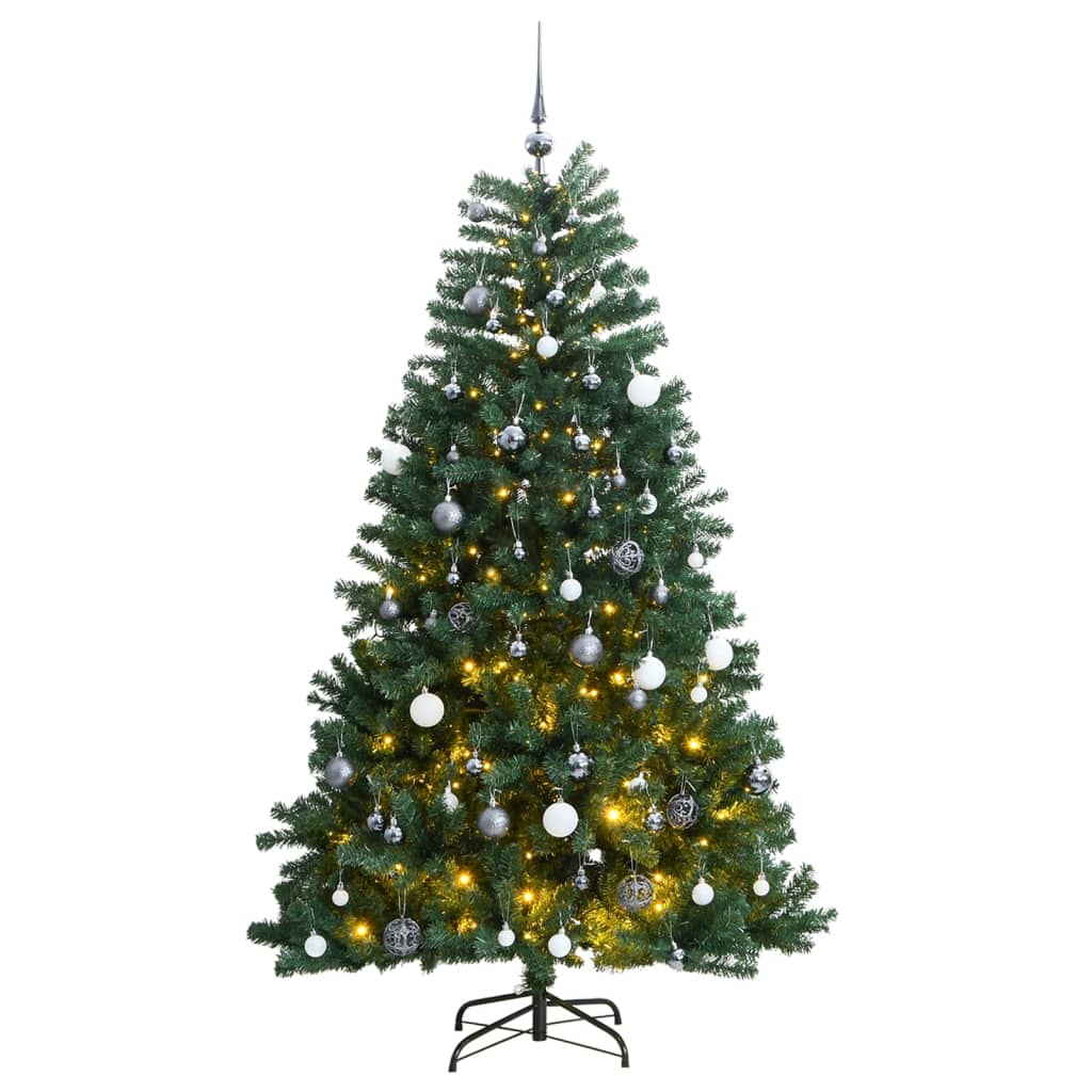 Vidaxl KunstKerstboom s Hinges 300 LED a vánočními míčky 210 cm