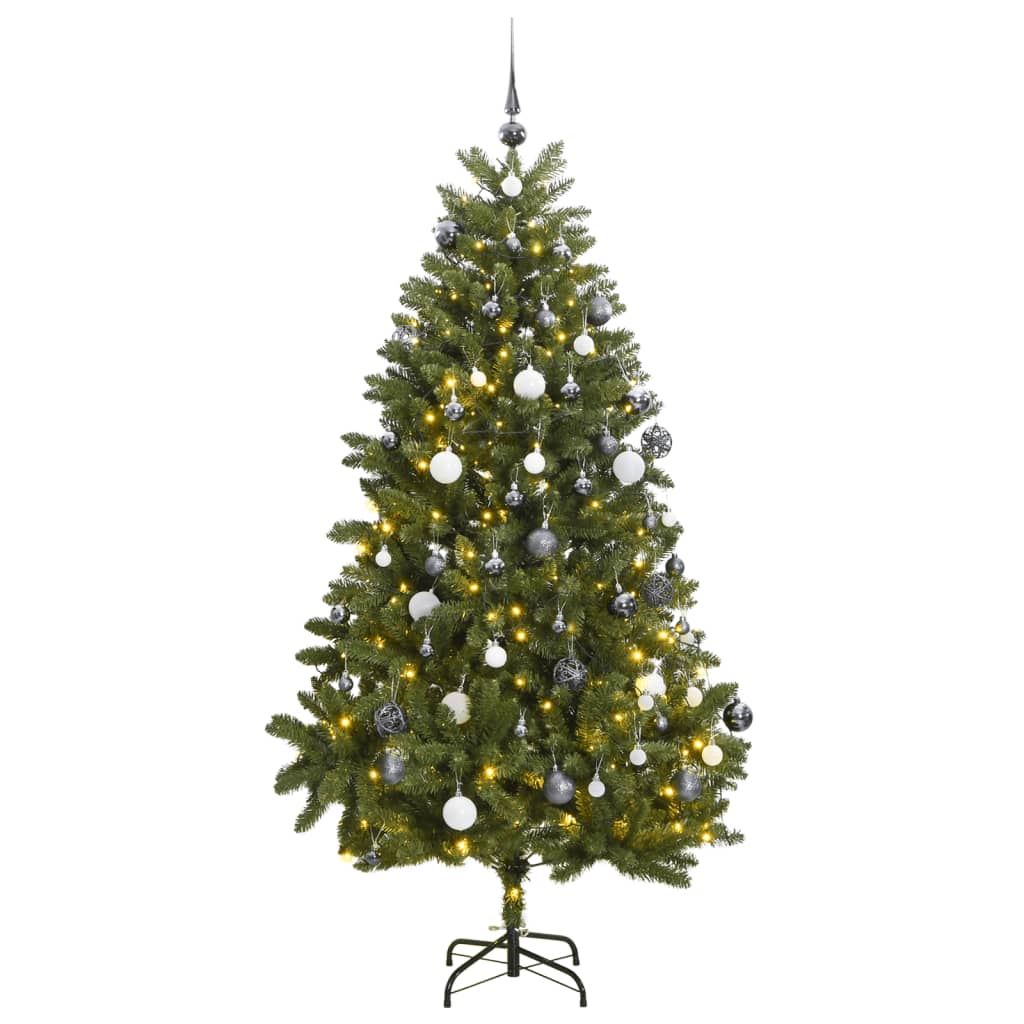 Vidaxl Kunstkerstboom med hengsler 300 lysdioder og julekuler 270 cm