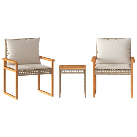 Vidaxl 3-delige bistroset en kussens poly rattan en hout gemengd beige