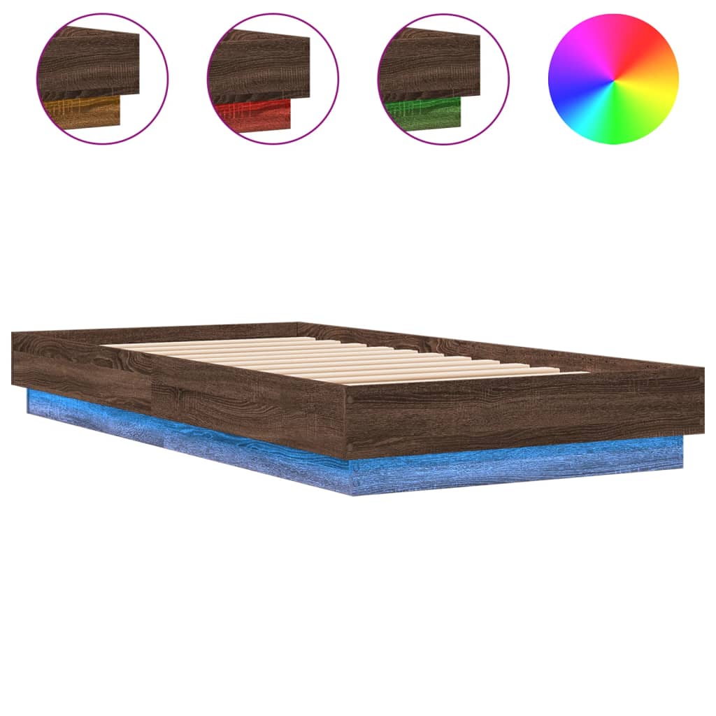 Vidaxl bedframe met led-verlichting bruin eikenkleurig 75x190 cm