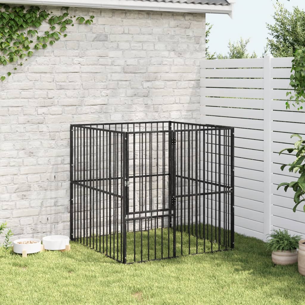 Vidaxl chien Kennel 4 panneaux Poudre-Coated Steel Black