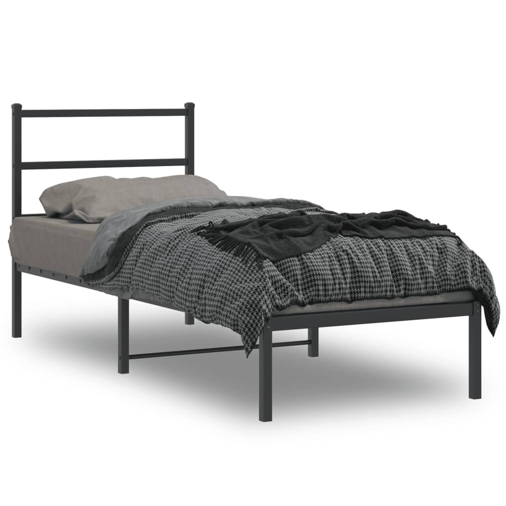 Vidaxl bedframe met hoofdbord metaal zwart 75x190 cm