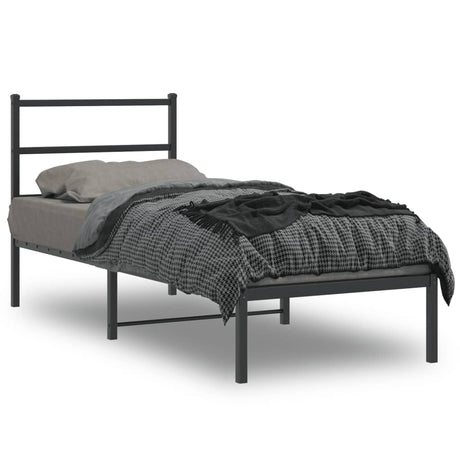Vidaxl bedframe met hoofdbord metaal zwart 75x190 cm
