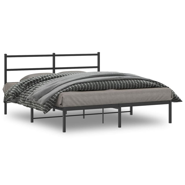 Vidaxl bedframe met hoofdbord metaal zwart 150x200 cm