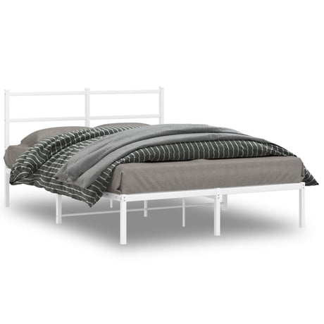 Vidaxl bedframe met hoofdbord metaal wit 135x190 cm