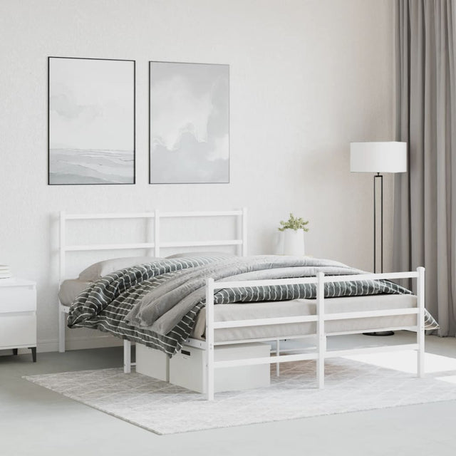 Vidaxl bedframe met hoofd- en voeteneinde metaal wit 140x190 cm
