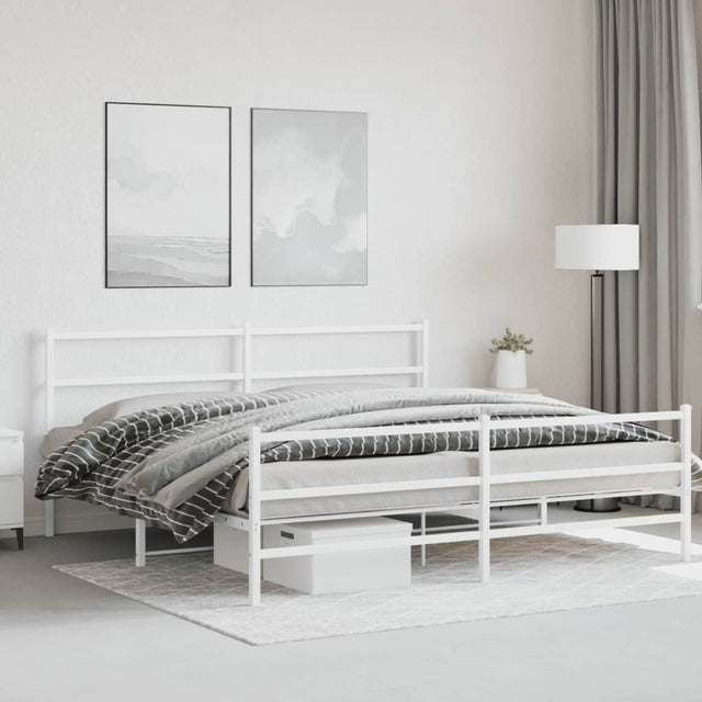 Vidaxl bedframe met hoofd- en voeteneinde metaal wit 193x203 cm