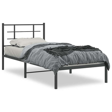 Vidaxl bedframe met hoofdbord metaal zwart 90x200 cm