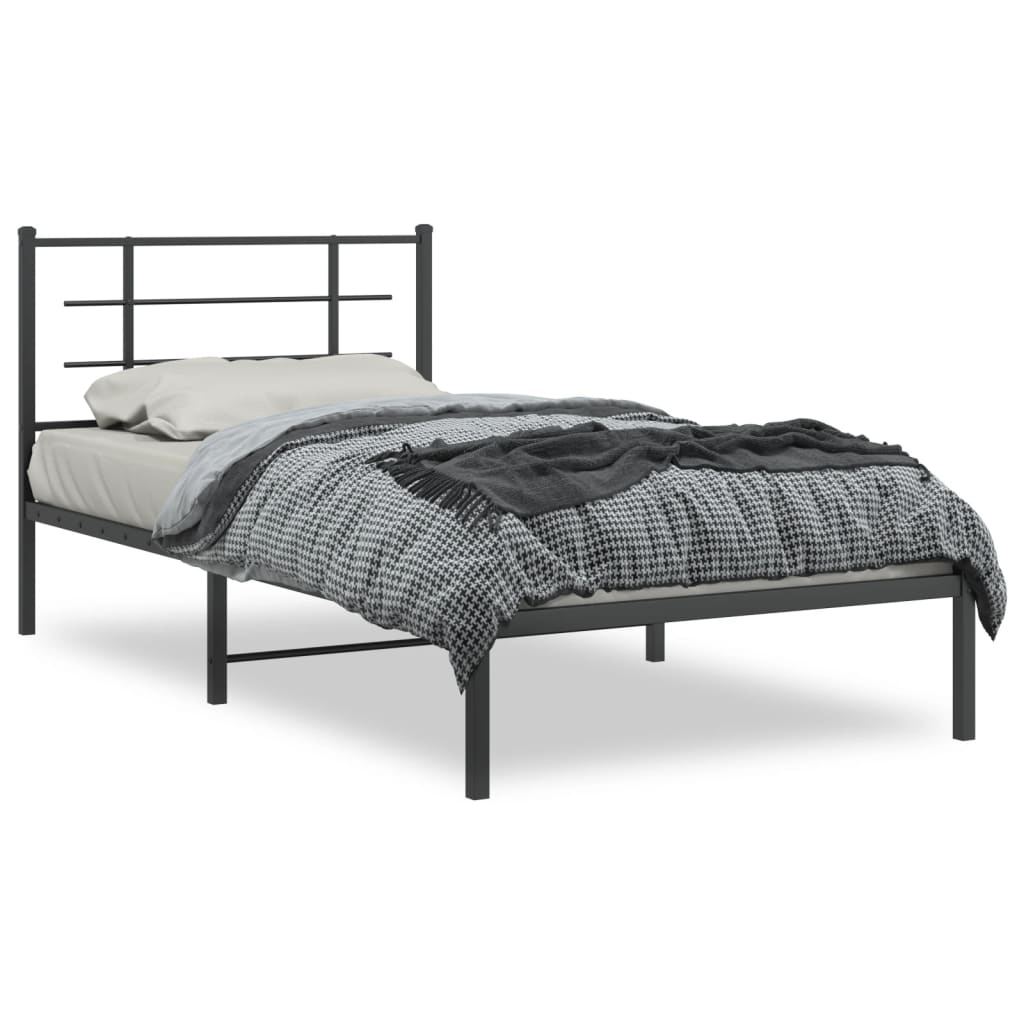 Vidaxl bedframe met hoofdbord metaal zwart 107x203 cm