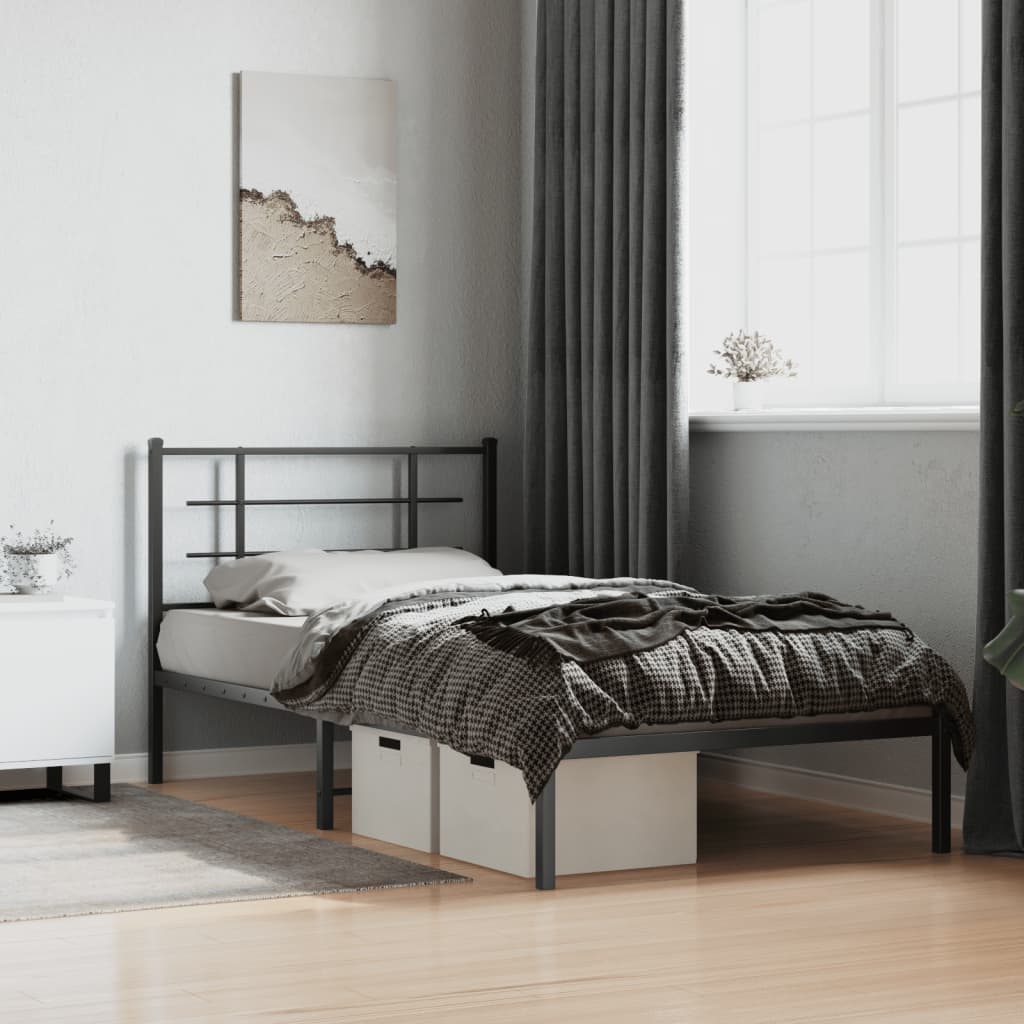 Vidaxl bedframe met hoofdbord metaal zwart 107x203 cm