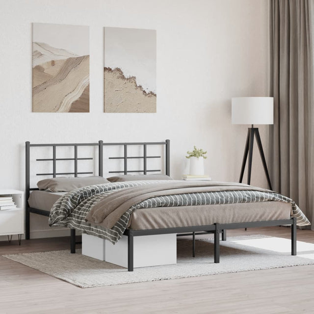 Vidaxl bedframe met hoofdbord metaal zwart 150x200 cm