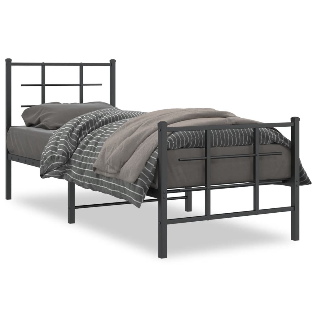 Vidaxl bedframe met hoofd- en voeteneinde metaal zwart 75x190 cm