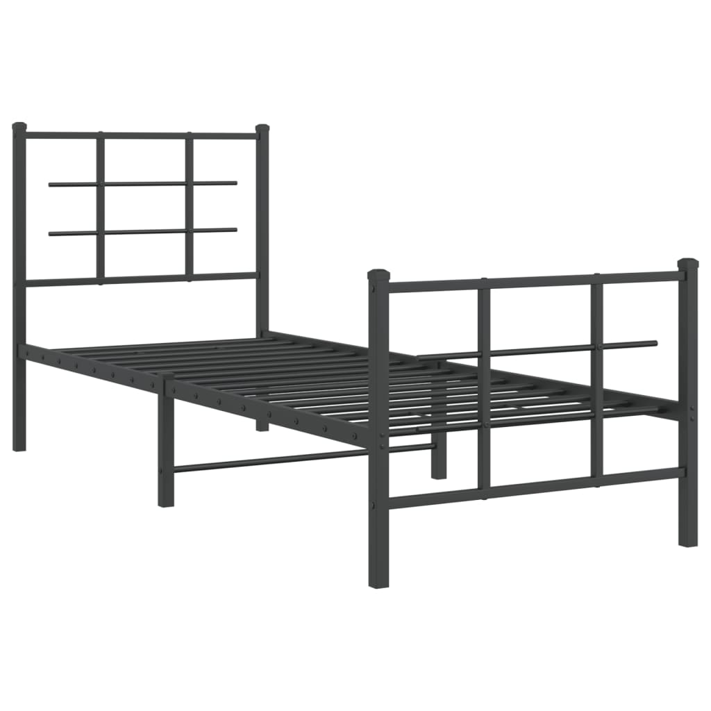 Vidaxl bedframe met hoofd- en voeteneinde metaal zwart 75x190 cm