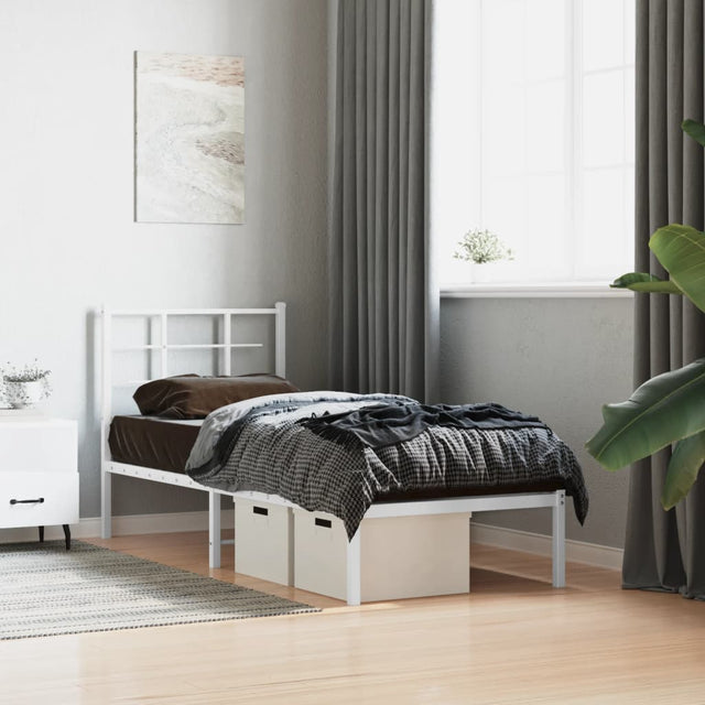 Vidaxl bedframe met hoofdbord zonder matras metaal wit 75x190 cm