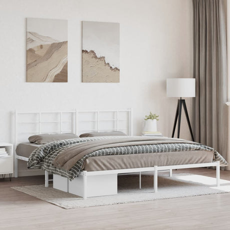 Vidaxl bedframe met hoofdbord metaal wit 180x200 cm
