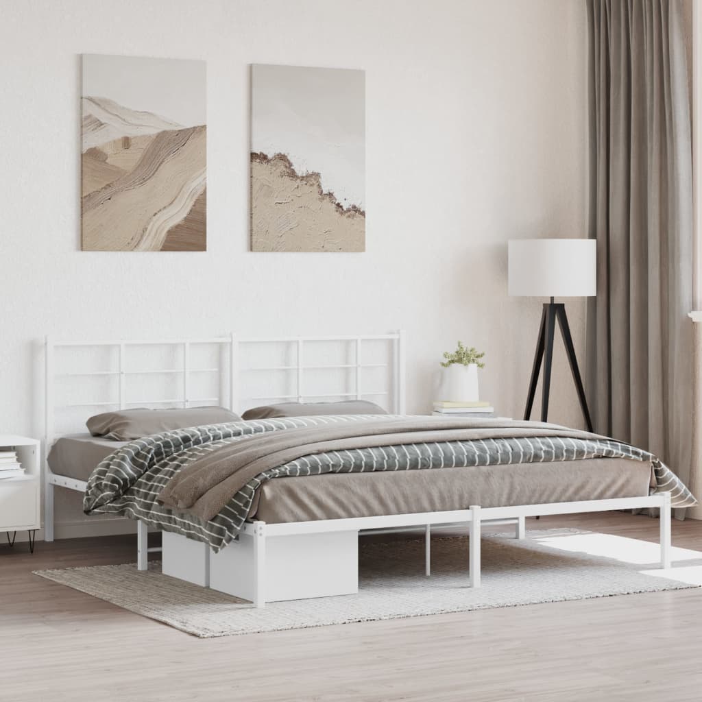 Vidaxl bedframe met hoofdbord metaal wit 183x213 cm