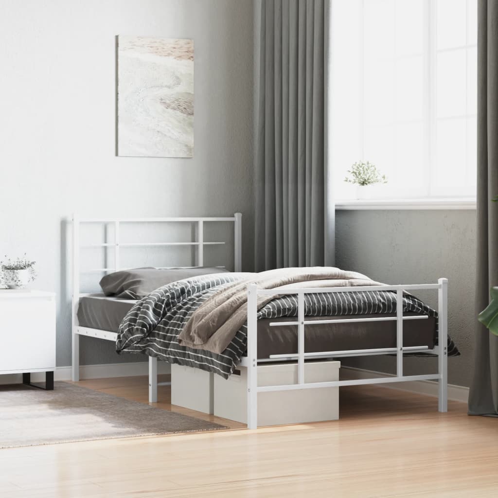 Vidaxl bedframe met hoofd- en voeteneinde metaal wit 100x200 cm