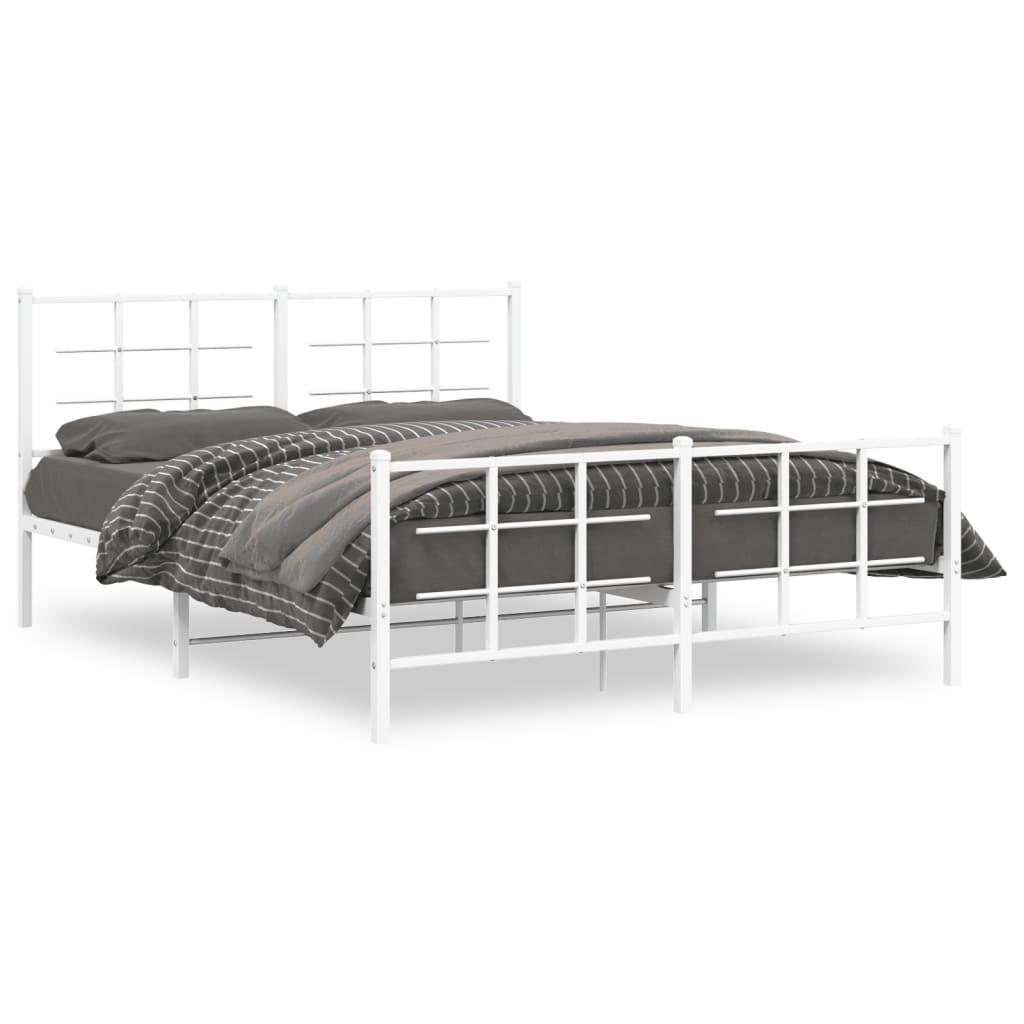 Vidaxl bedframe met hoofd- en voeteneinde metaal wit 150x200 cm