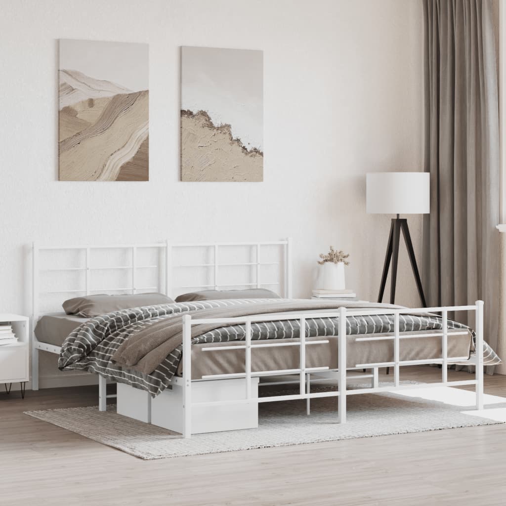 Vidaxl bedframe met hoofd- en voeteneinde metaal wit 183x213 cm