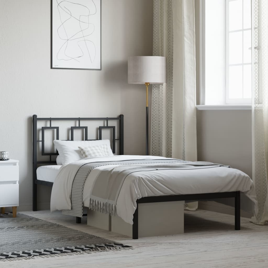 Vidaxl bedframe met hoofdbord metaal zwart 90x190 cm