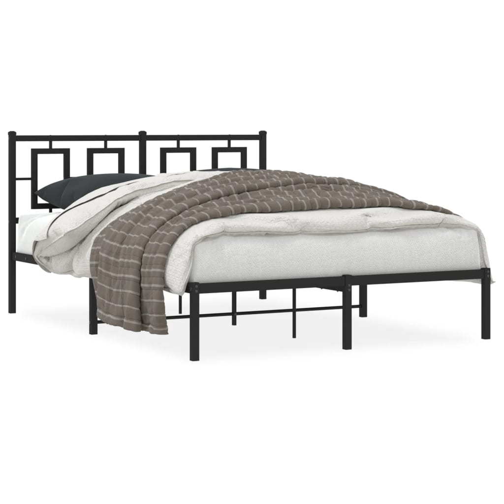 Vidaxl bedframe met hoofdbord metaal zwart 135x190 cm