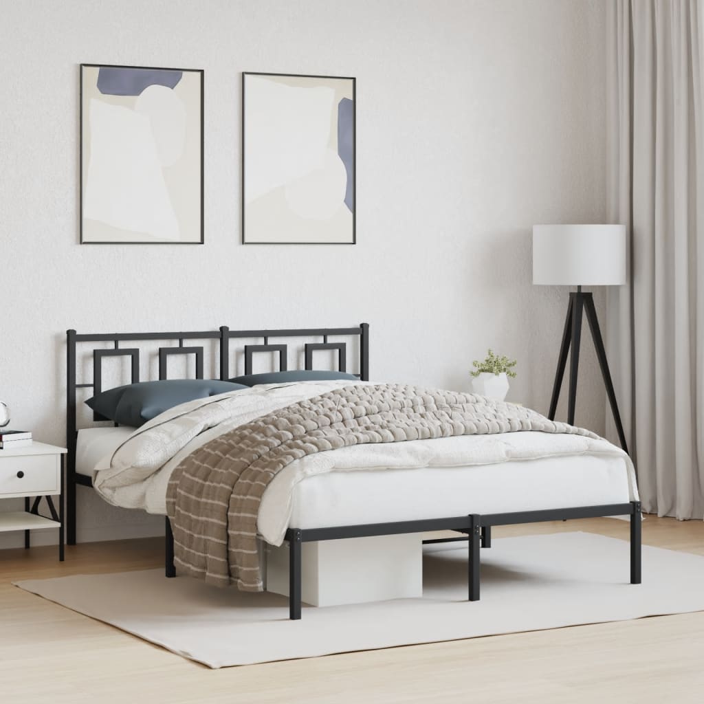 Vidaxl bedframe met hoofdbord metaal zwart 135x190 cm