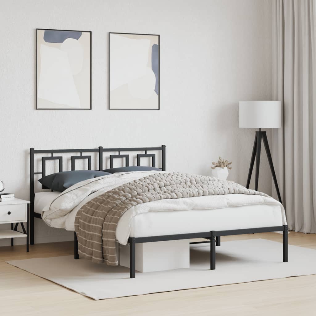 Vidaxl bedframe met hoofdbord metaal zwart 140x190 cm