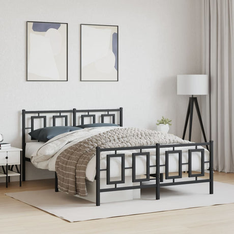 Vidaxl bedframe met hoofd- en voeteneinde metaal zwart 135x190 cm