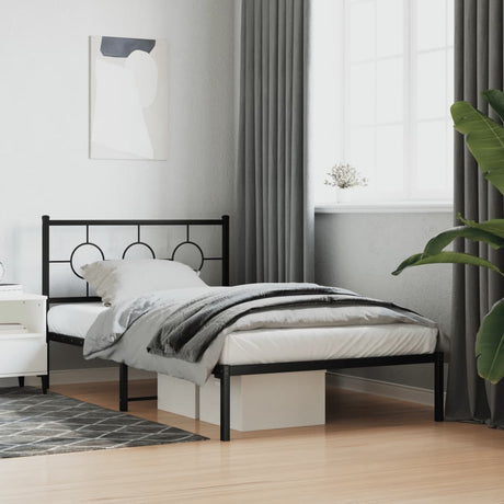 Vidaxl bedframe met hoofdbord metaal zwart 107x203 cm