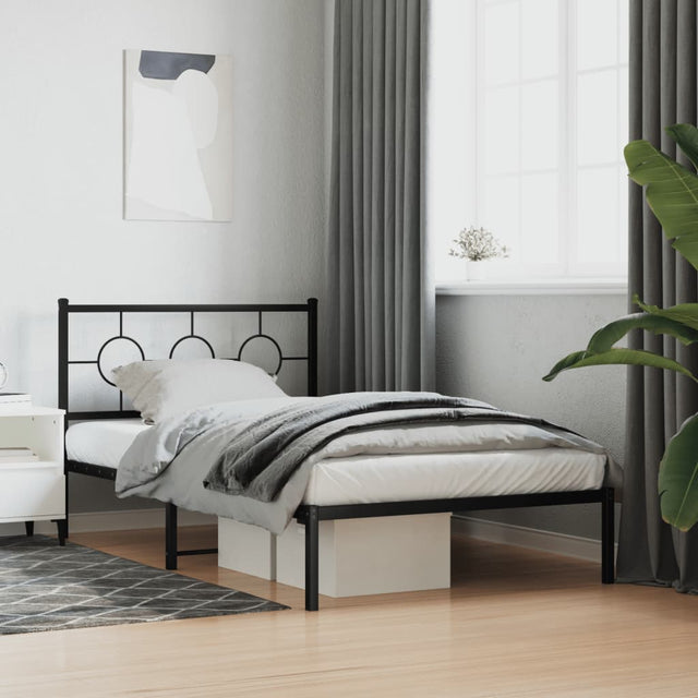 Vidaxl bedframe met hoofdbord metaal zwart 107x203 cm