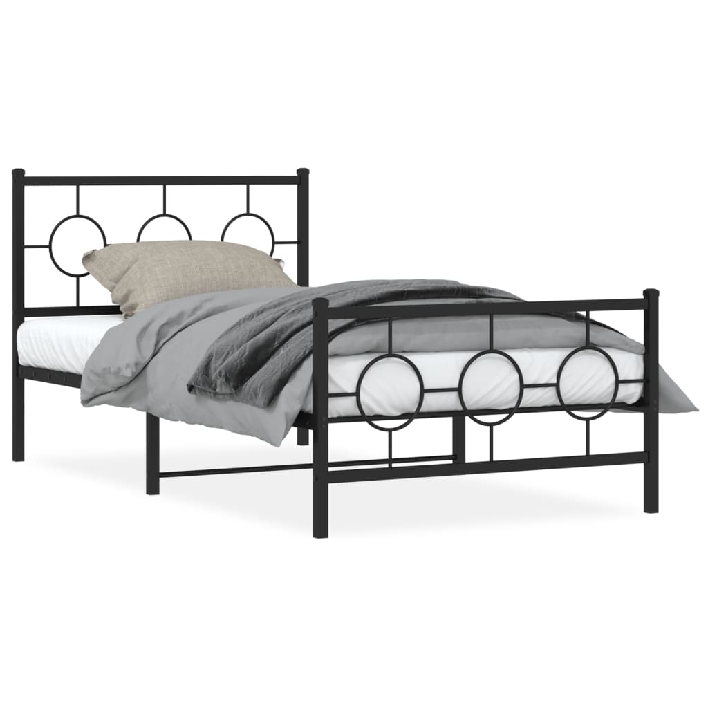 Vidaxl bedframe met hoofd- en voeteneinde metaal zwart 100x190 cm