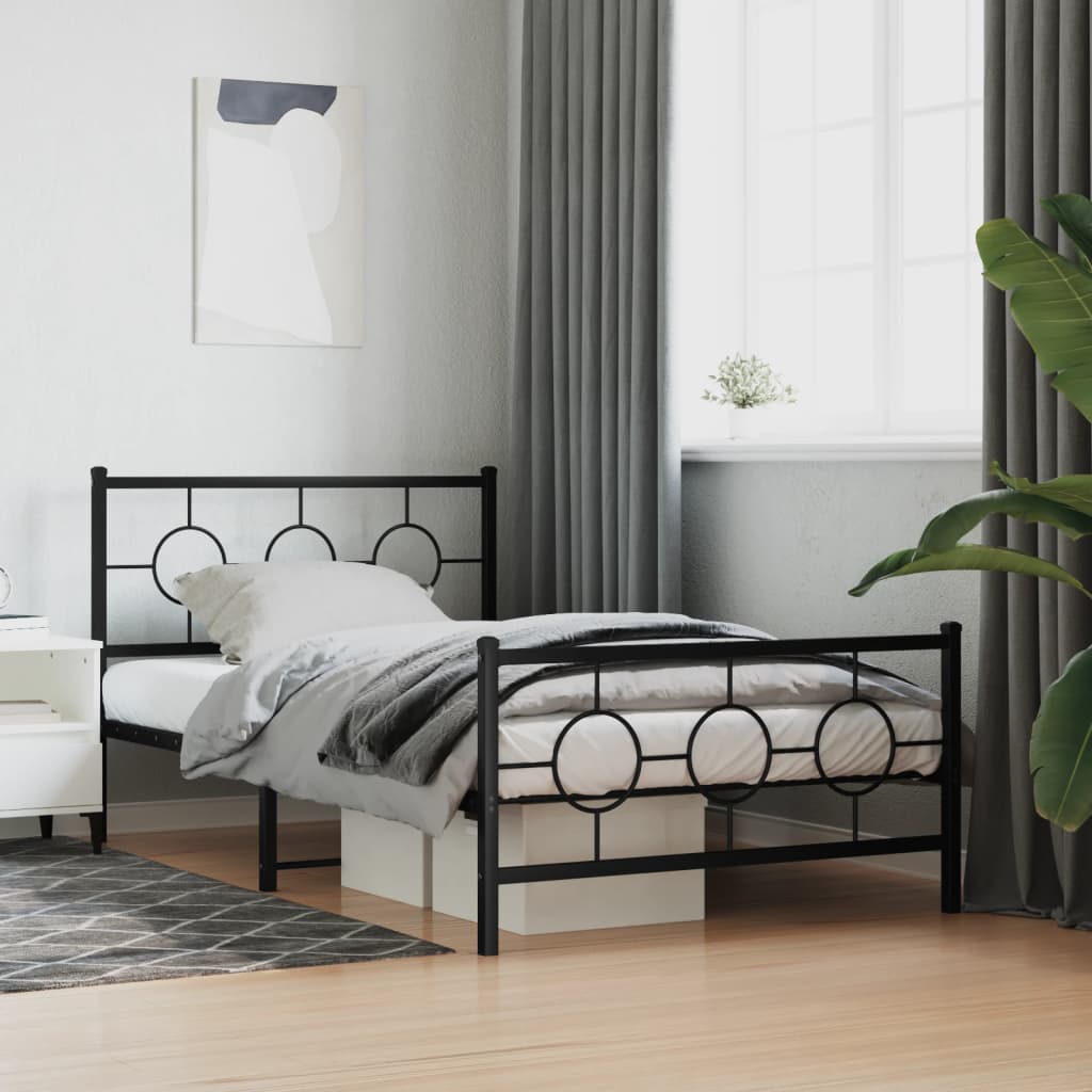 Vidaxl bedframe met hoofd- en voeteneinde metaal zwart 107x203 cm