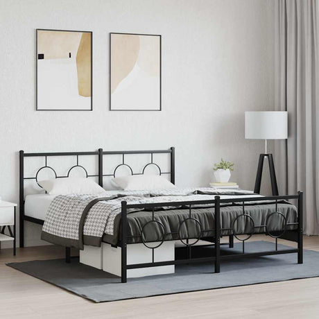 Vidaxl bedframe met hoofd- en voeteneinde metaal zwart 150x200 cm