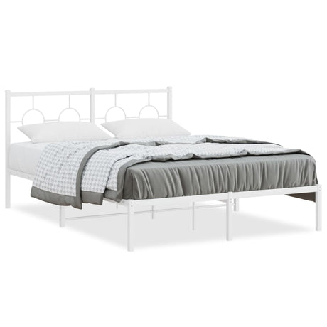 Vidaxl bedframe met hoofdbord metaal wit 135x190 cm