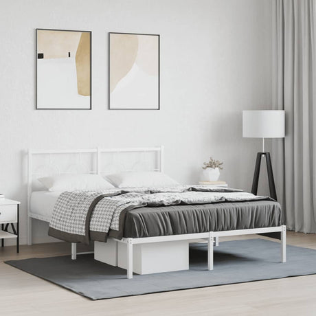 Vidaxl bedframe met hoofdbord metaal wit 135x190 cm