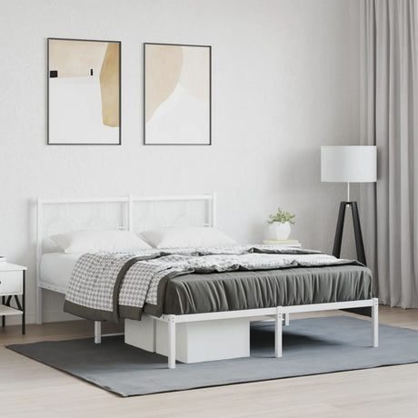 Vidaxl bedframe met hoofdbord metaal wit 140x190 cm