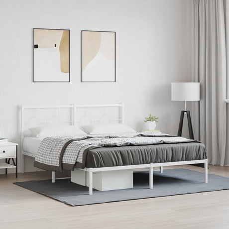 Vidaxl bedframe met hoofdbord metaal wit 150x200 cm
