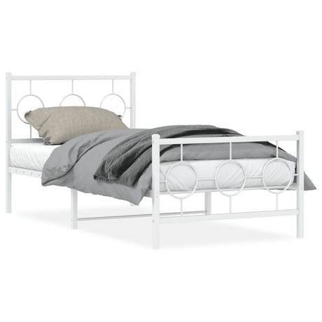 Vidaxl bedframe met hoofd- en voeteneinde metaal wit 90x190 cm