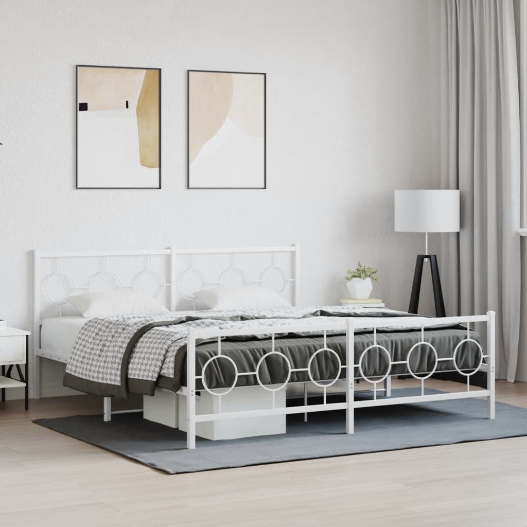 Vidaxl bedframe met hoofd- en voeteneinde metaal wit 180x200 cm
