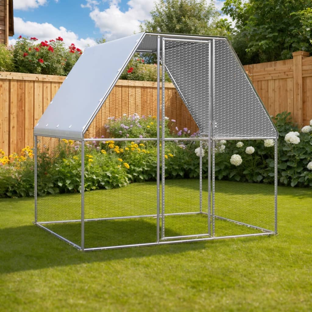 Vidaxl Poulet Cage 2x2x2 m galvaniséiert Stol Sëlwer a gro