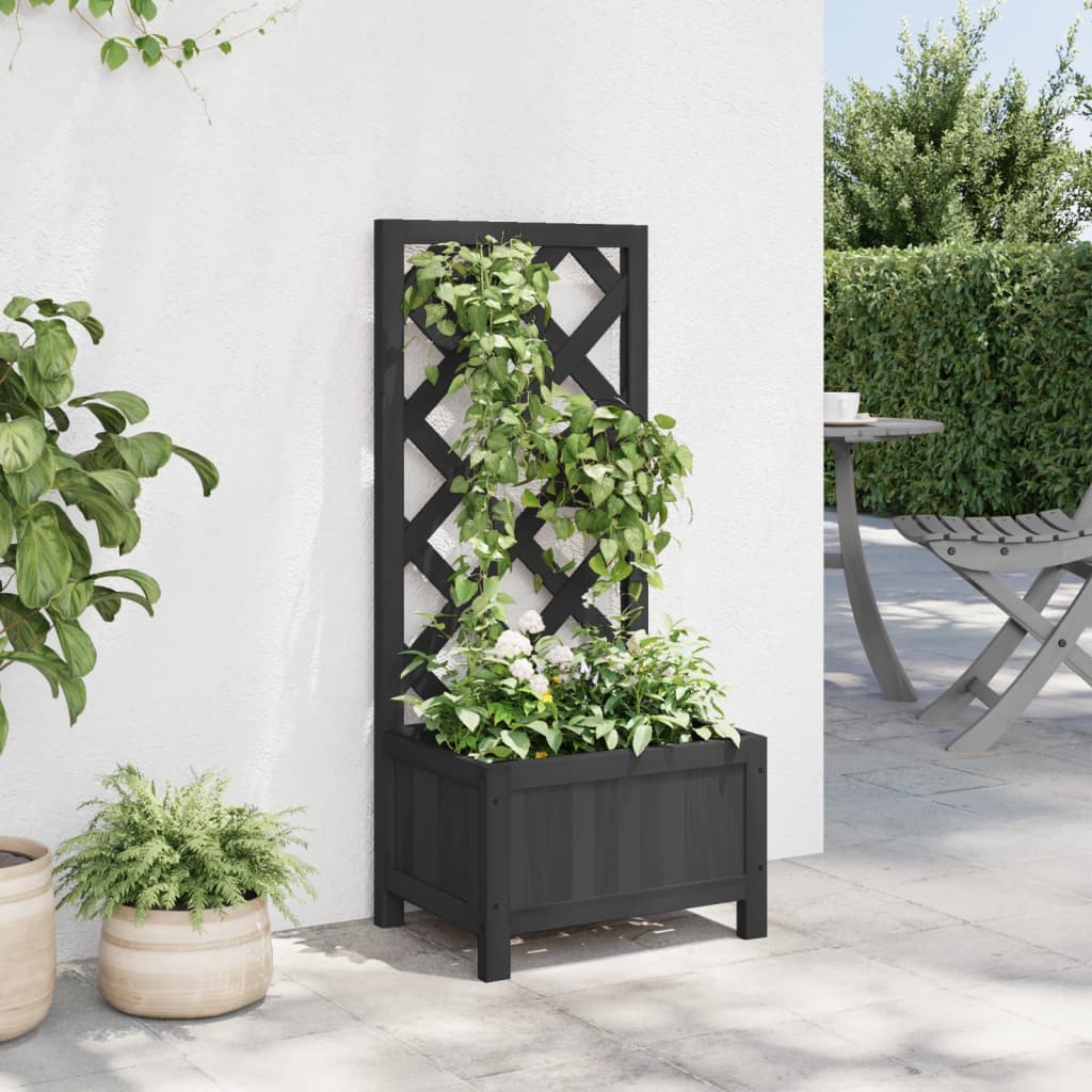 VidaXL Planter with Latwerk Solid Vurenhout Black