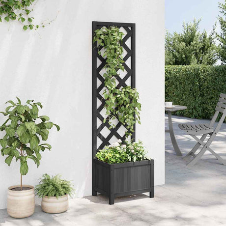 Vidaxl plantenbak met latwerk 40x30x135 cm massief vurenhout zwart